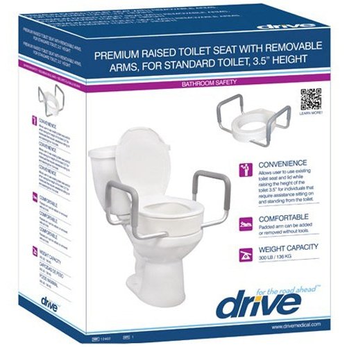 Elevated Toilet Seat W/arms For Elongated Toilets T/f