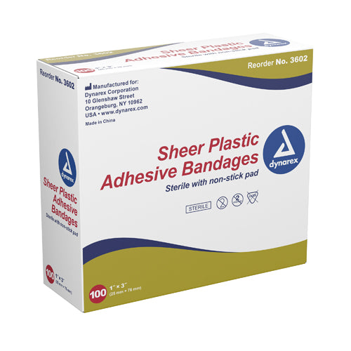 Dynarex Sheer Strips Adhesive Bandages 1"x3" - 100 Sterile Pieces/Box