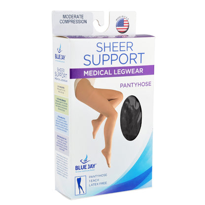 Ladies' Sheer Firm Spt Medium 20-30mmhg Panty Hose Black