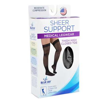 Ladies' Shr Moderate Supprt Md 15-20mmhg Thgh W/staytop Black