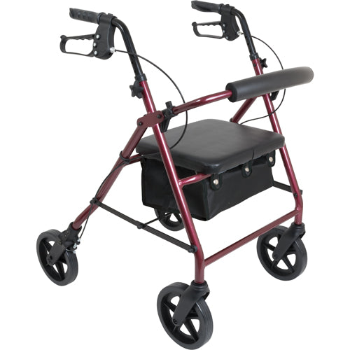 Deluxe Aluminum Rollator 8 Wheels Burgundy