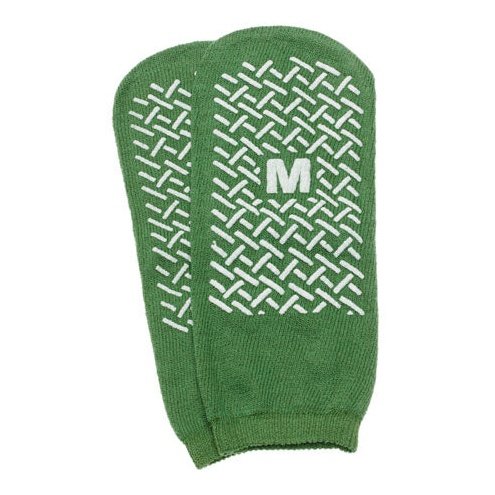 Slipper Socks; Med Green Pair Men's 5-6 Wms 6-7 Child 7-11